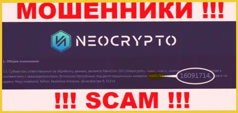 Регистрационный номер NeoCrypto Net - инфа с официального онлайн-ресурса: 216091714