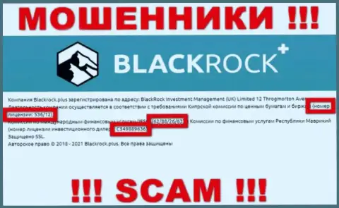 BlackRock Plus скрывают свою мошенническую суть, предоставляя у себя на интернет-сервисе лицензию на осуществление деятельности
