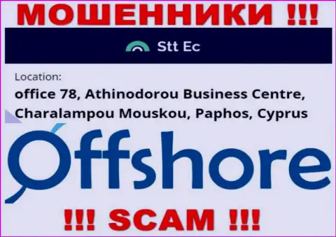 Довольно-таки рискованно сотрудничать, с такими internet мошенниками, как компания STTEC, потому что скрываются они в оффшорной зоне - office 78, Athinodorou Business Centre, Charalampou Mouskou, Paphos, Cyprus