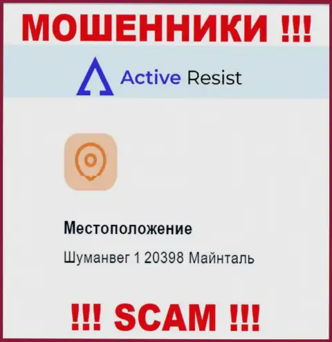 Юридический адрес регистрации ActiveResist на официальном web-портале липовый !!! Будьте бдительны !!!