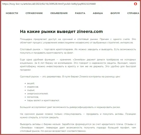 Публикация о широком перечне инструментов для торгов организации Zinnera, выложенная на информационном ресурсе Tvoy-Bor Ru