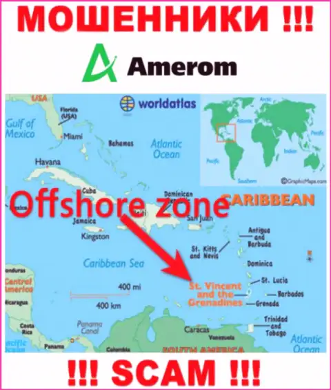 Контора Amerom имеет регистрацию довольно-таки далеко от своих клиентов на территории Saint Vincent and the Grenadines