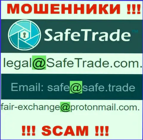 В разделе контактных данных мошенников Safe Trade, предоставлен именно этот адрес электронного ящика для обратной связи