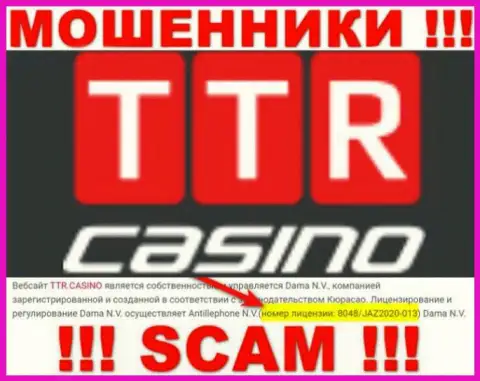TTR Casino - это обычные МОШЕННИКИ !!! Затягивают доверчивых людей в капкан наличием лицензии на осуществление деятельности на web-сайте