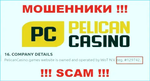 Регистрационный номер PelicanCasino Games, который взят с их официального веб-сайта - 12974