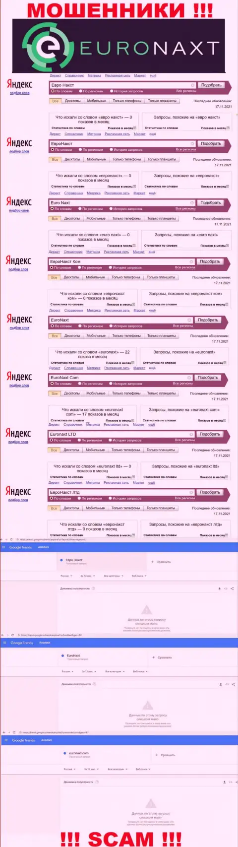Поисковые запросы по обманщикам EuroNaxt Com