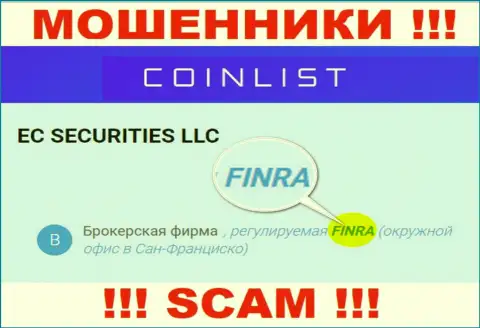 Старайтесь держаться от организации Коин Лист как можно дальше, которую прикрывает обманщик - FINRA