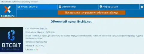Сжатая информация об online обменнике BTCBit на интернет-сервисе xrates ru
