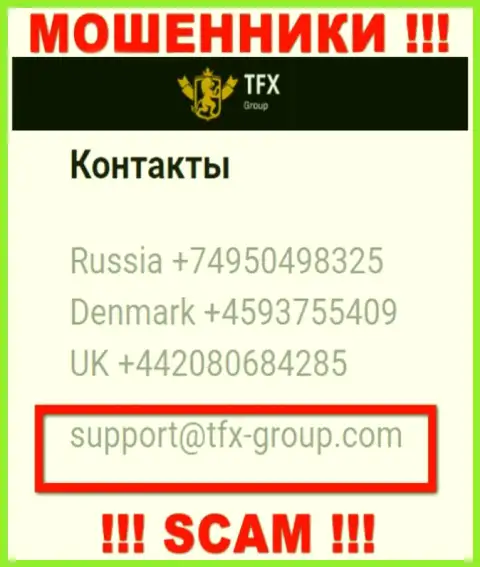 В разделе контактных данных, на официальном web-портале мошенников TFX Group, был найден этот электронный адрес