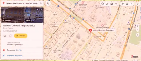 Предоставленный одним из работников 770 Капитал адрес месторасположения жульнической forex организации на Yandex Maps