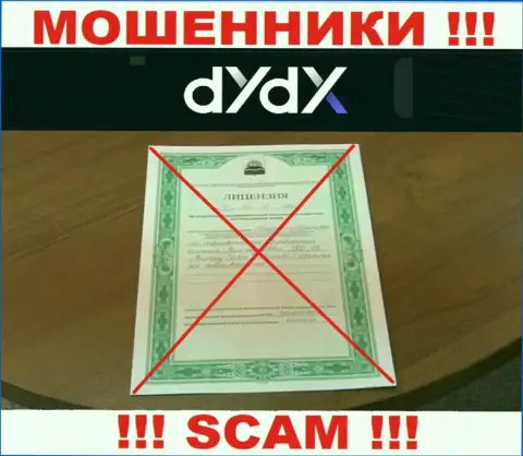 У конторы dYdX не показаны сведения о их лицензионном документе - циничные интернет ворюги !!!