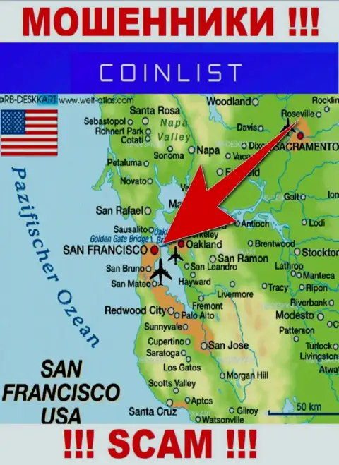 Официальное место регистрации CoinList Co на территории - San Francisco, USA