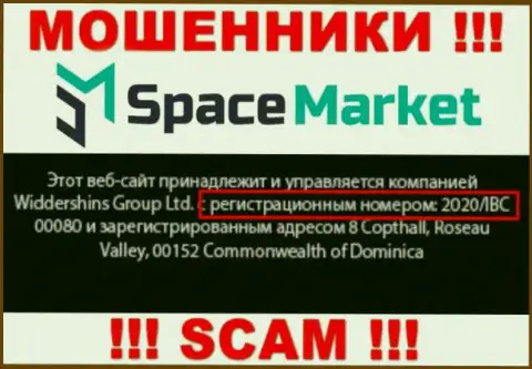 Регистрационный номер, который присвоен компании Space Market - 2020/IBC 00080